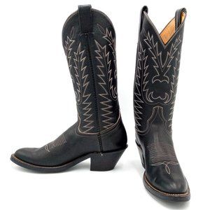 Laramie Cowboy Boots Mens Black Leather Size 8.5 A Very Narrow Country Western